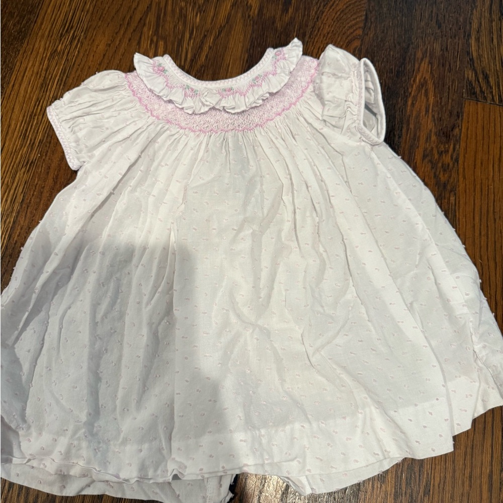 Luli and Me White Baby Dress with Pink Accents